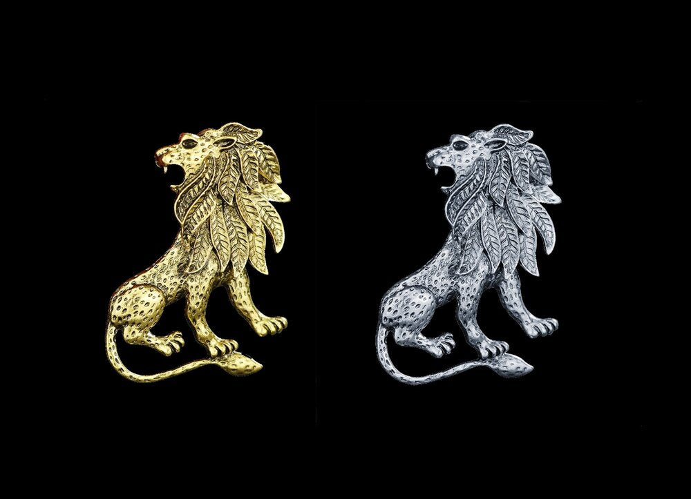 A Gold, Silver Colored Lion Shape Lapel Pin