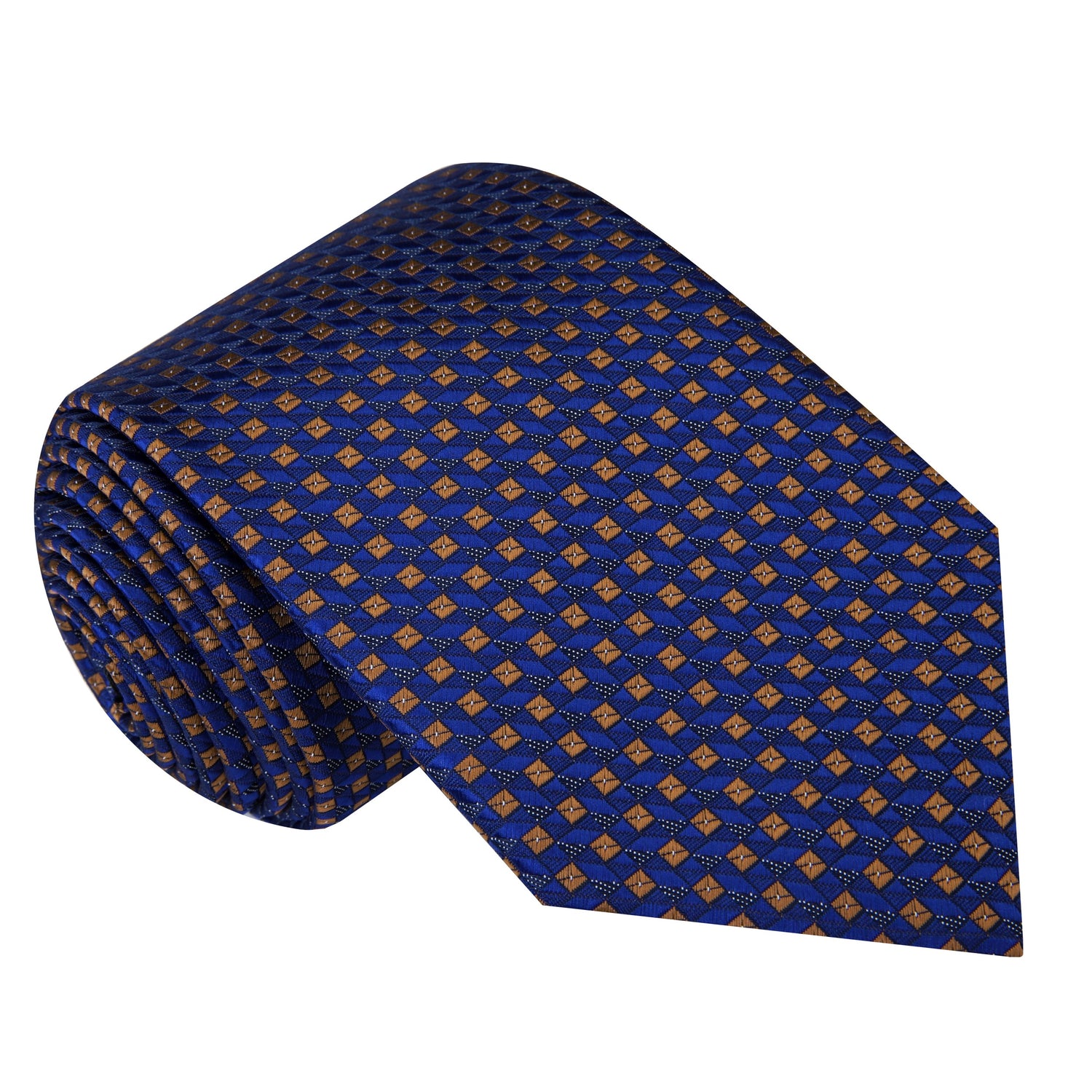 A Deep Blue, Brown Check Pattern Silk Necktie 