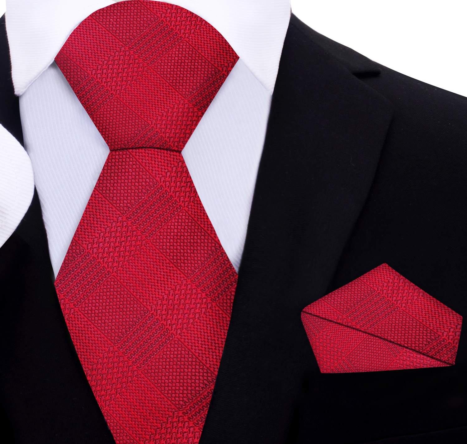 Bright Red Geometric Tie and Square