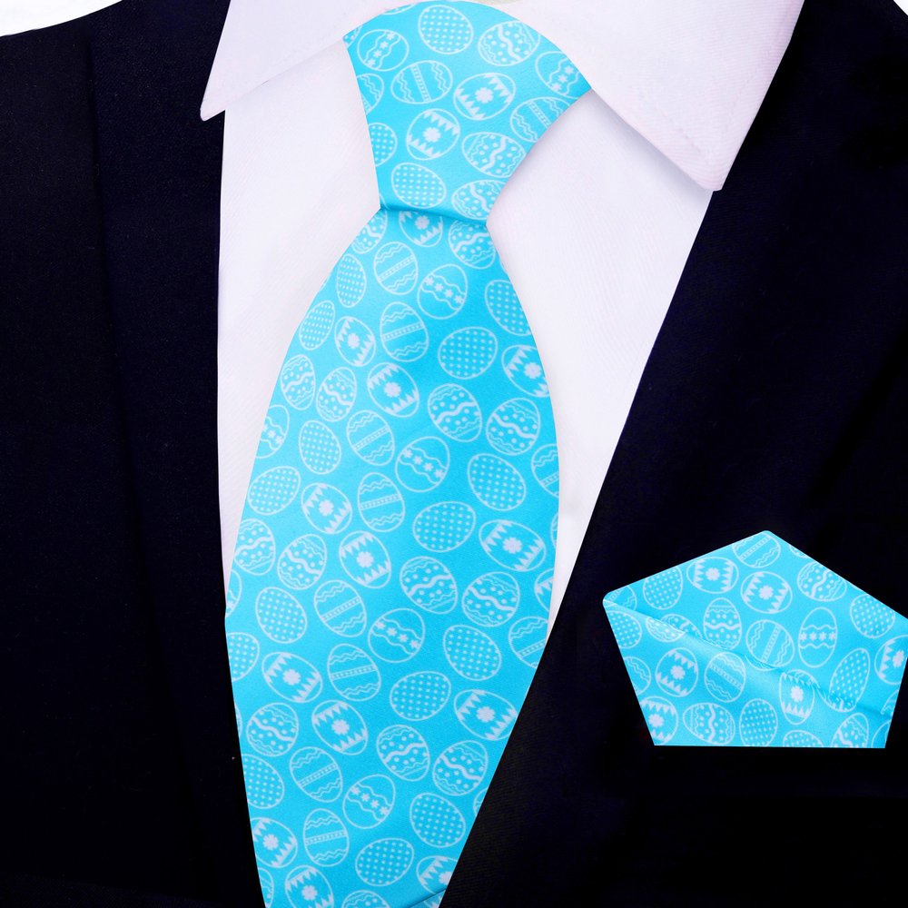 Bright Blue Easter Eggs Tie and Square