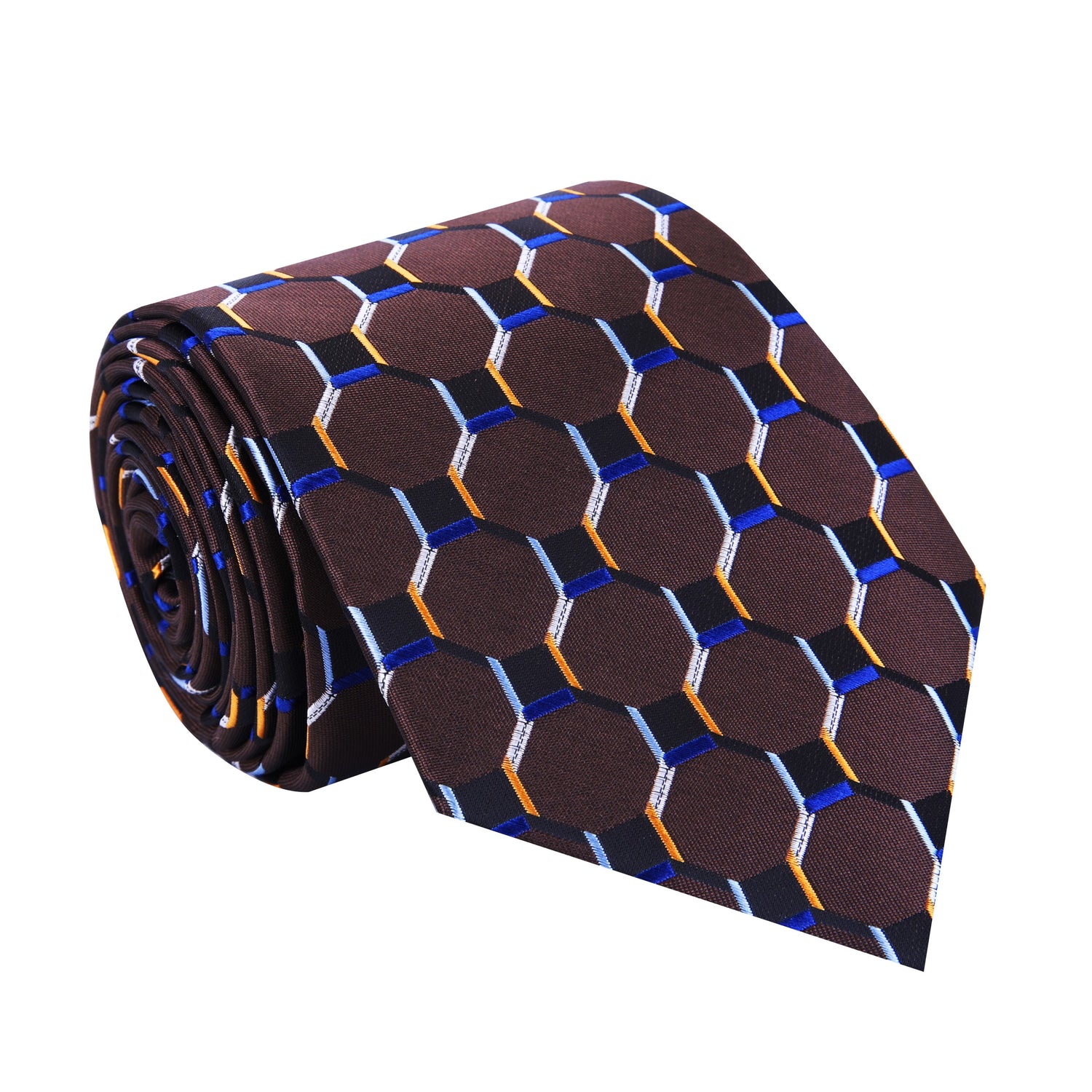 Brown, Black, Blue Gold Geometric Tie