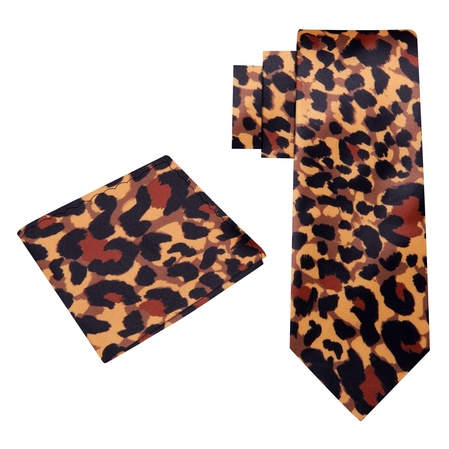 Alt View: Orange, Black Cheetah Print Tie and Square