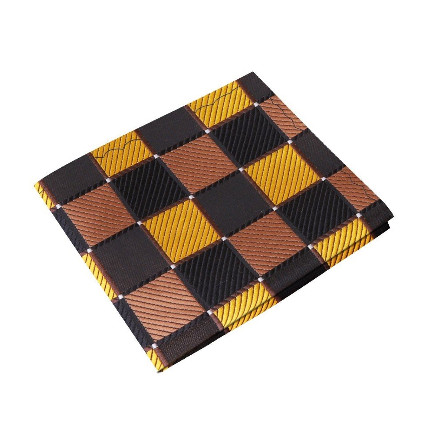 A Gold, Brown, Black Geometric Squares Pattern Silk Pocket Square