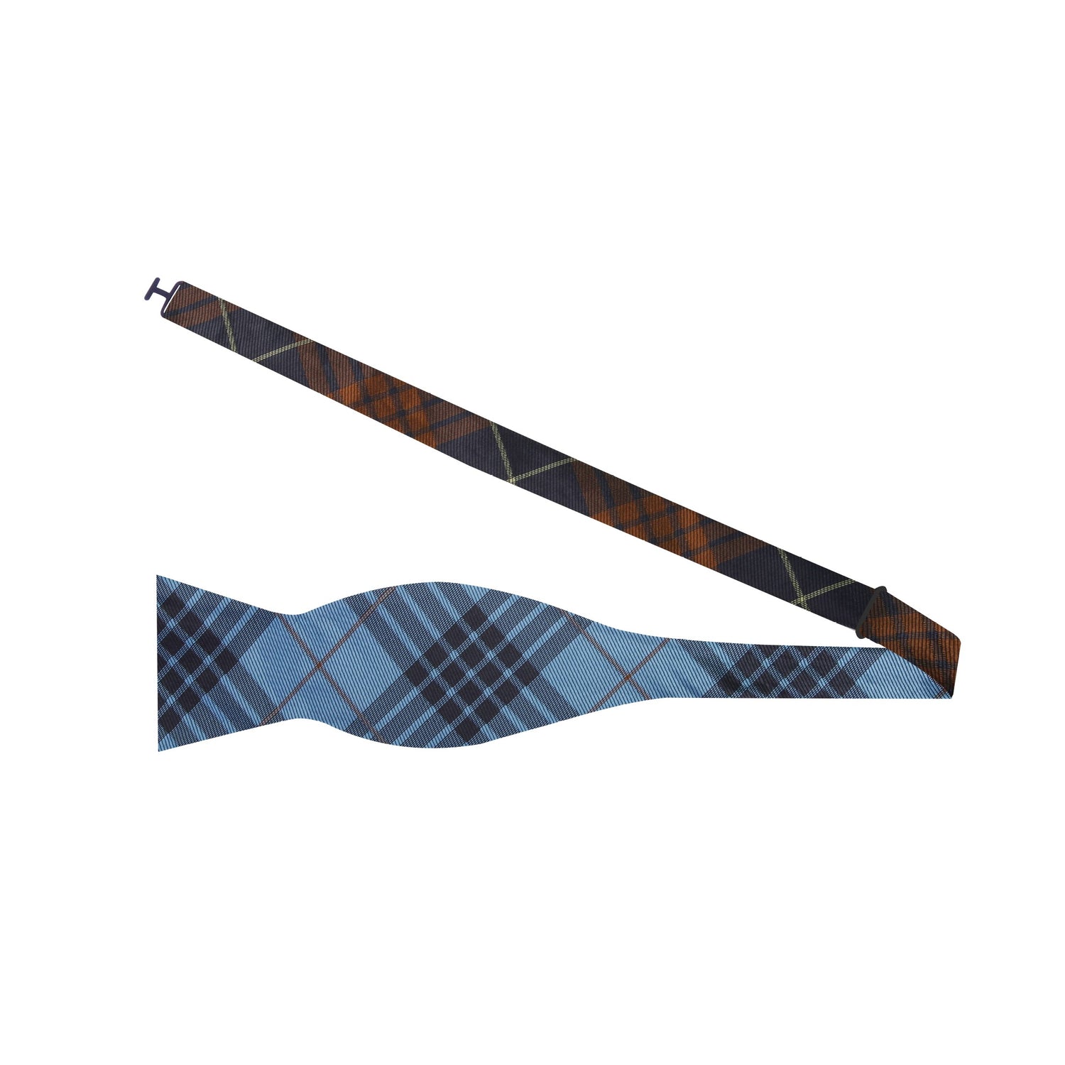 Self Tie: Brown, Blue Plaid Bow Tie  