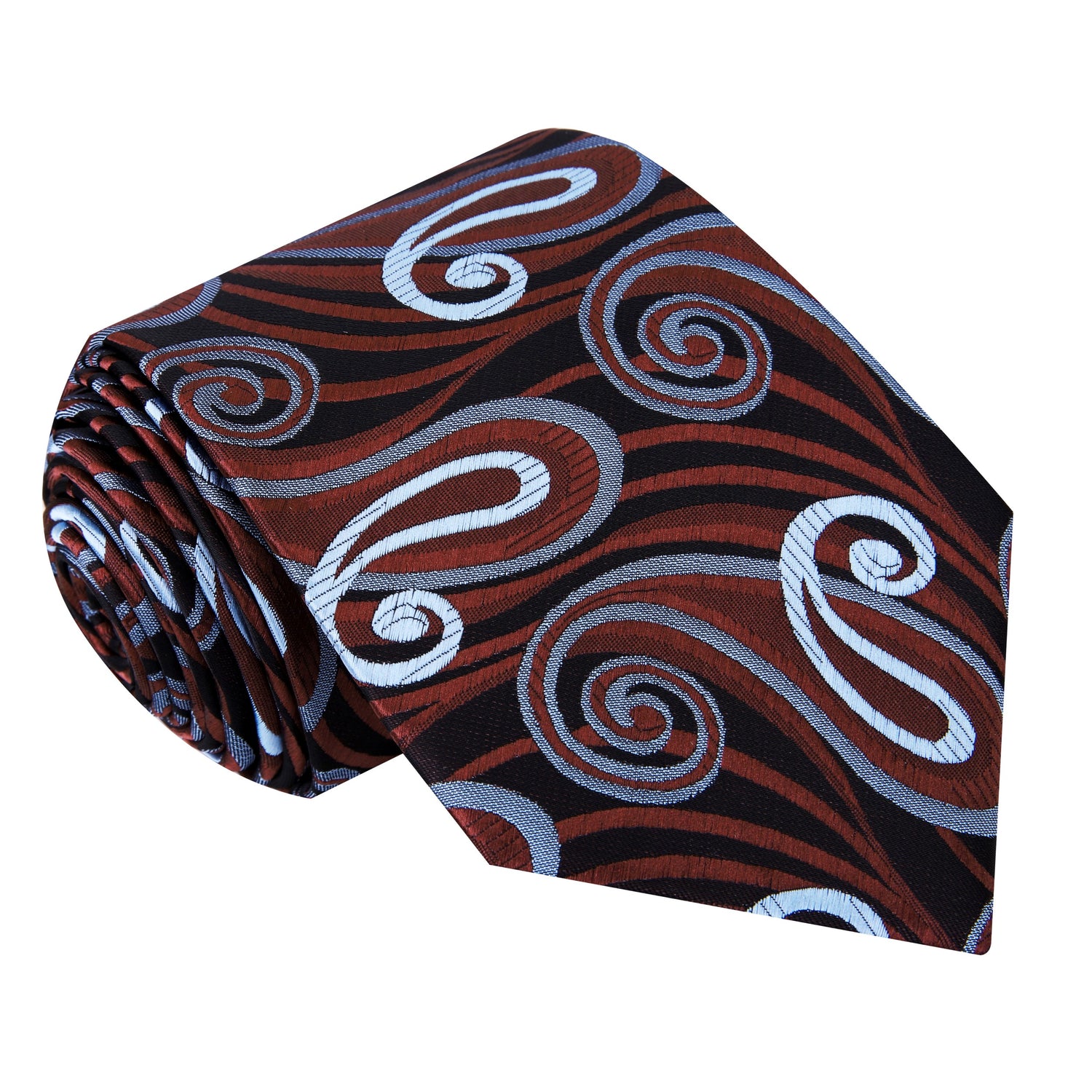 A Brown, Dark Brown And Light Blue Paisley Pattern Silk Necktie 
