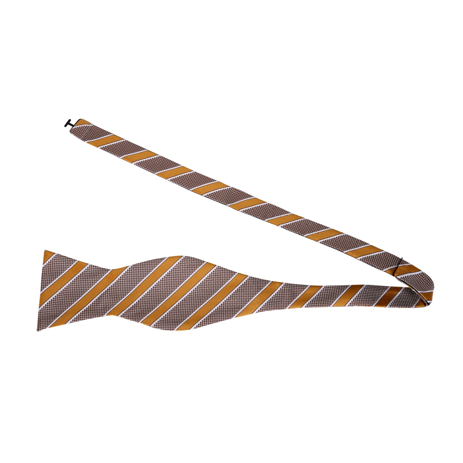 View 2: A Caramel, Brown, White Stripe Pattern Silk Self Tie Bow Tie