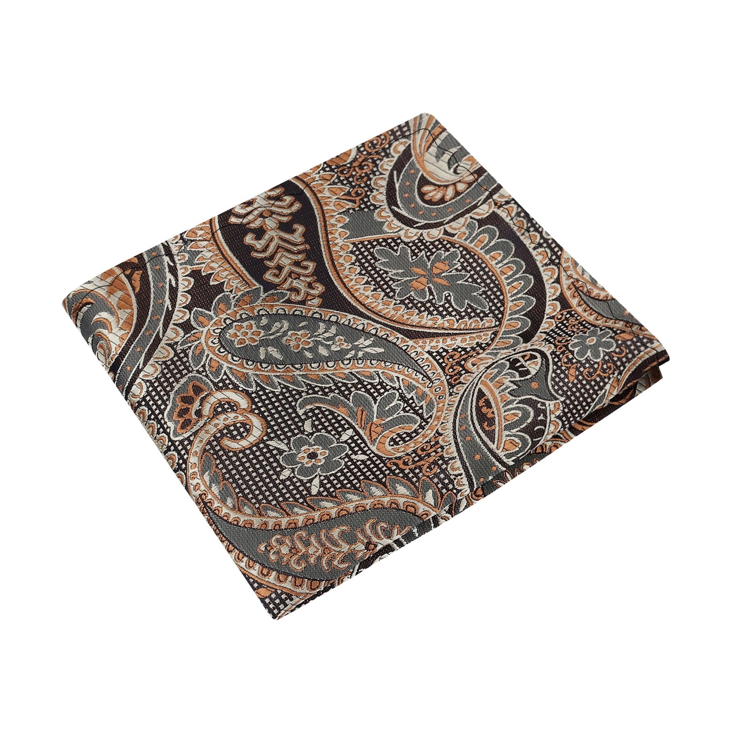 A Brown Paisley With Checks Pattern Silk Pocket Square