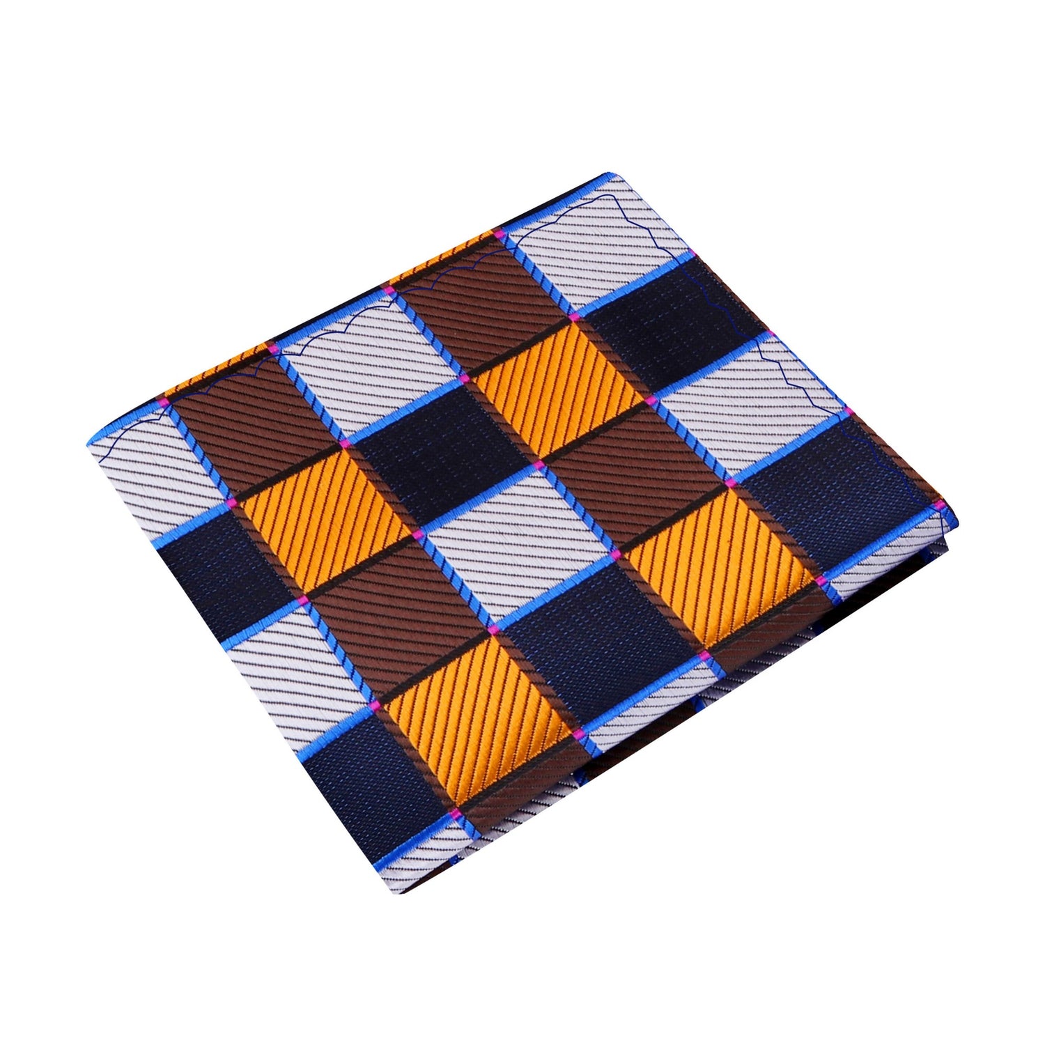 A Orange, Black, Brown Geometric Squares Pattern Silk Pocket Square