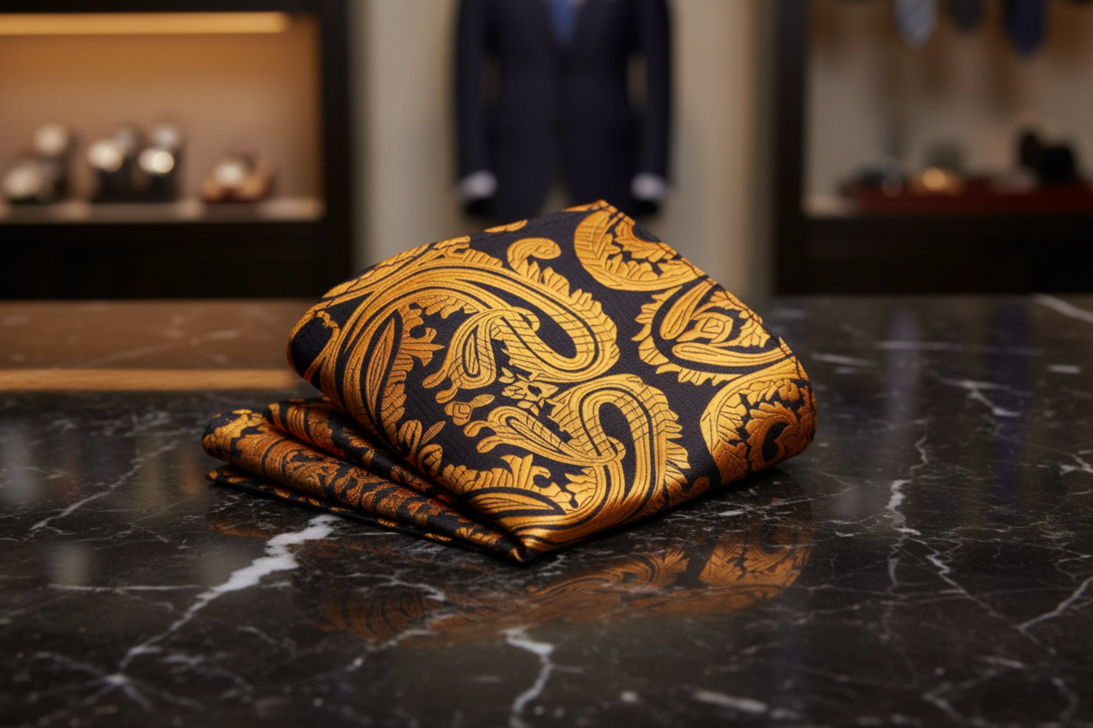 Gold & Brown Paisley Pocket Square | Classic Paisley Square