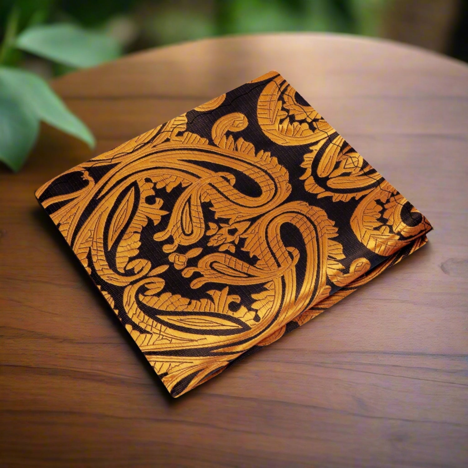 Gold and Brown Paisley Pocket Square