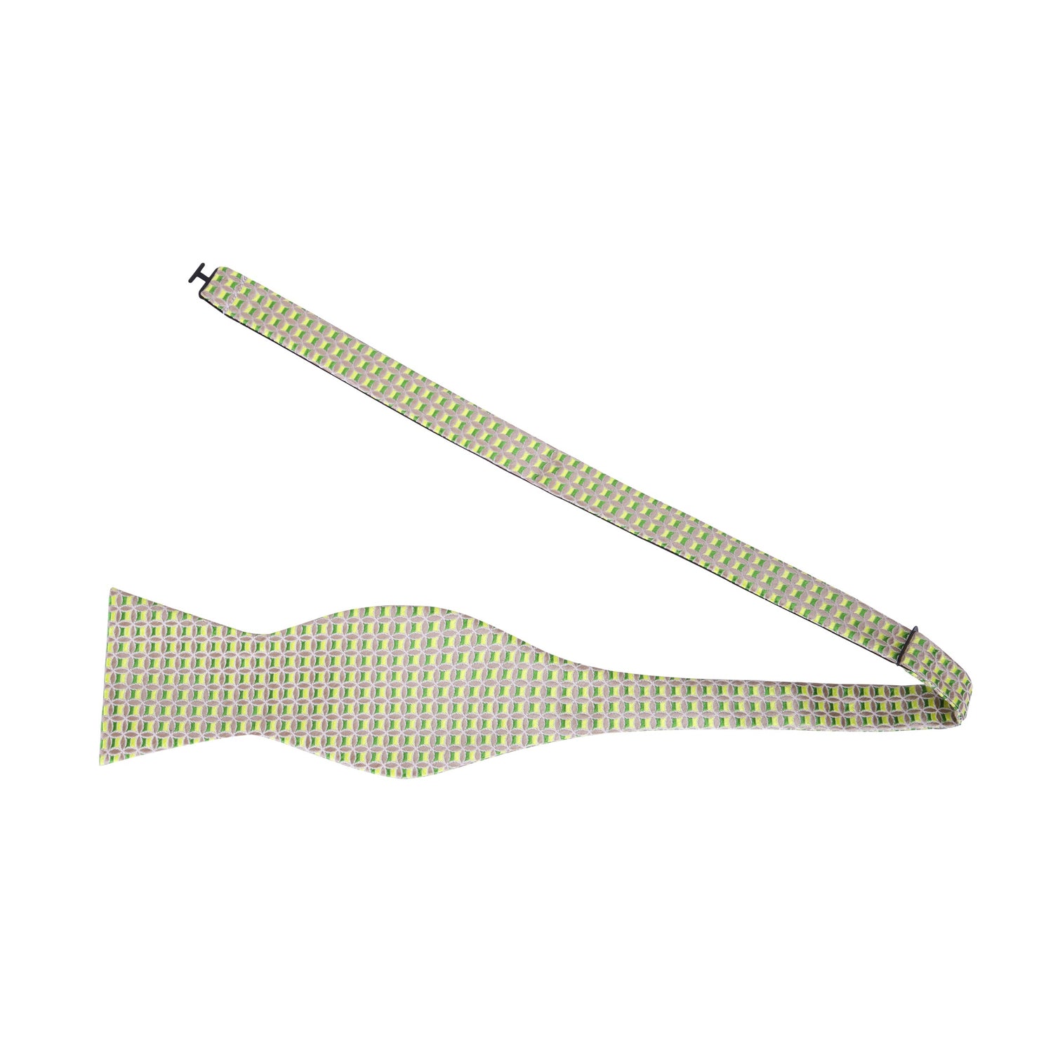 A Green, Light Green Geometric Pattern Silk Self Tie Bow Tie Untied