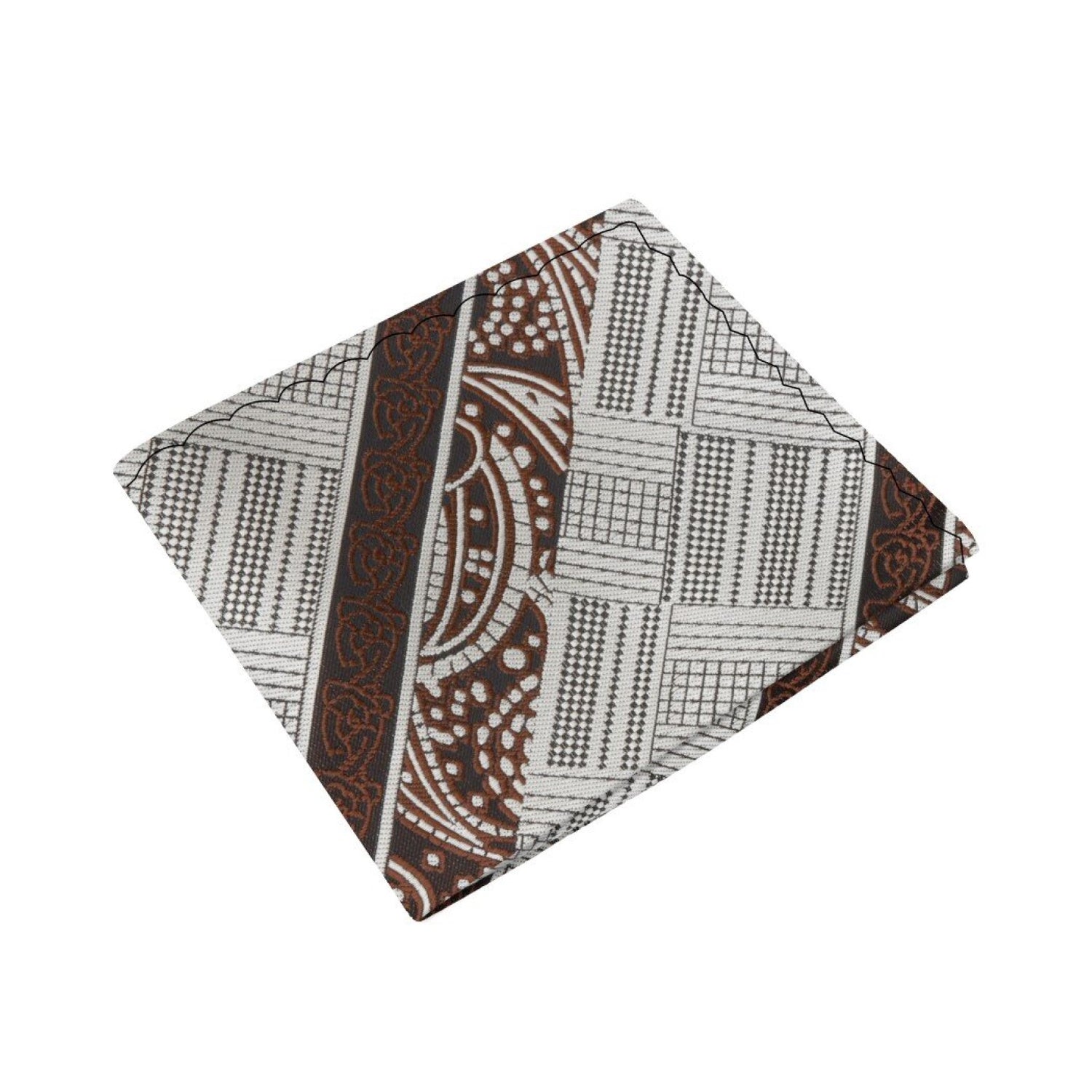 Main View: Light Brown, Brown Paisley and Geometric Pocket Square