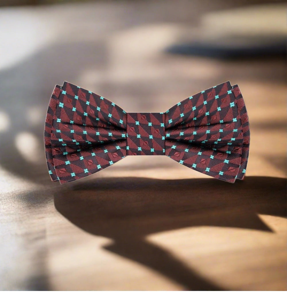 Chocolate And Mint Green Geometric Bow Tie 