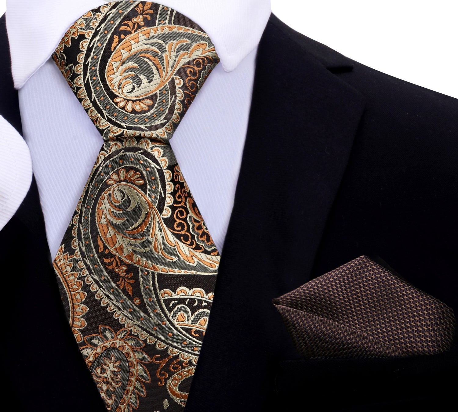 Shades of Brown Paisley Tie and Brown Houndstooth Pocket Square