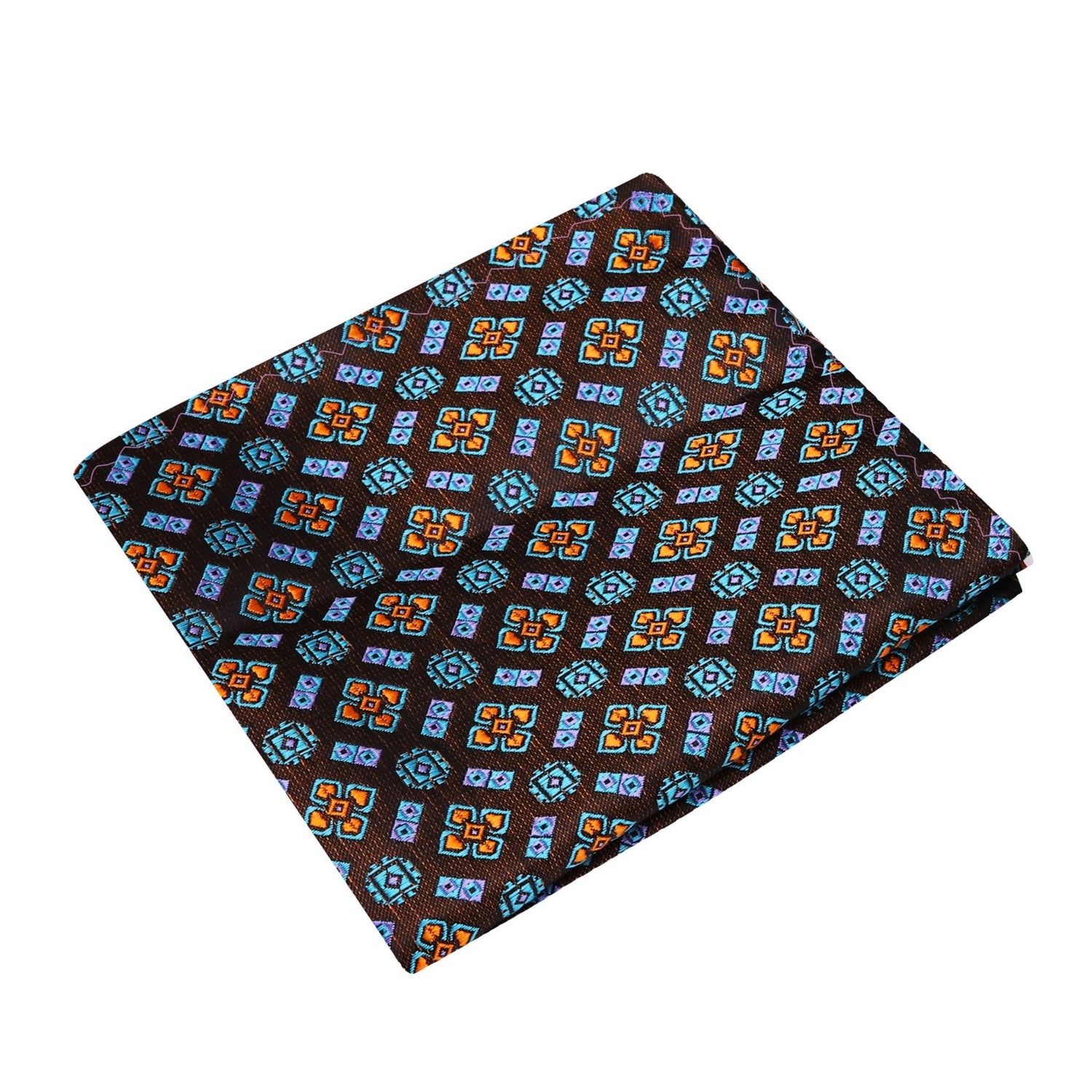 A Teal, Orange Abstract Shapes Pattern Silk Pocket Square