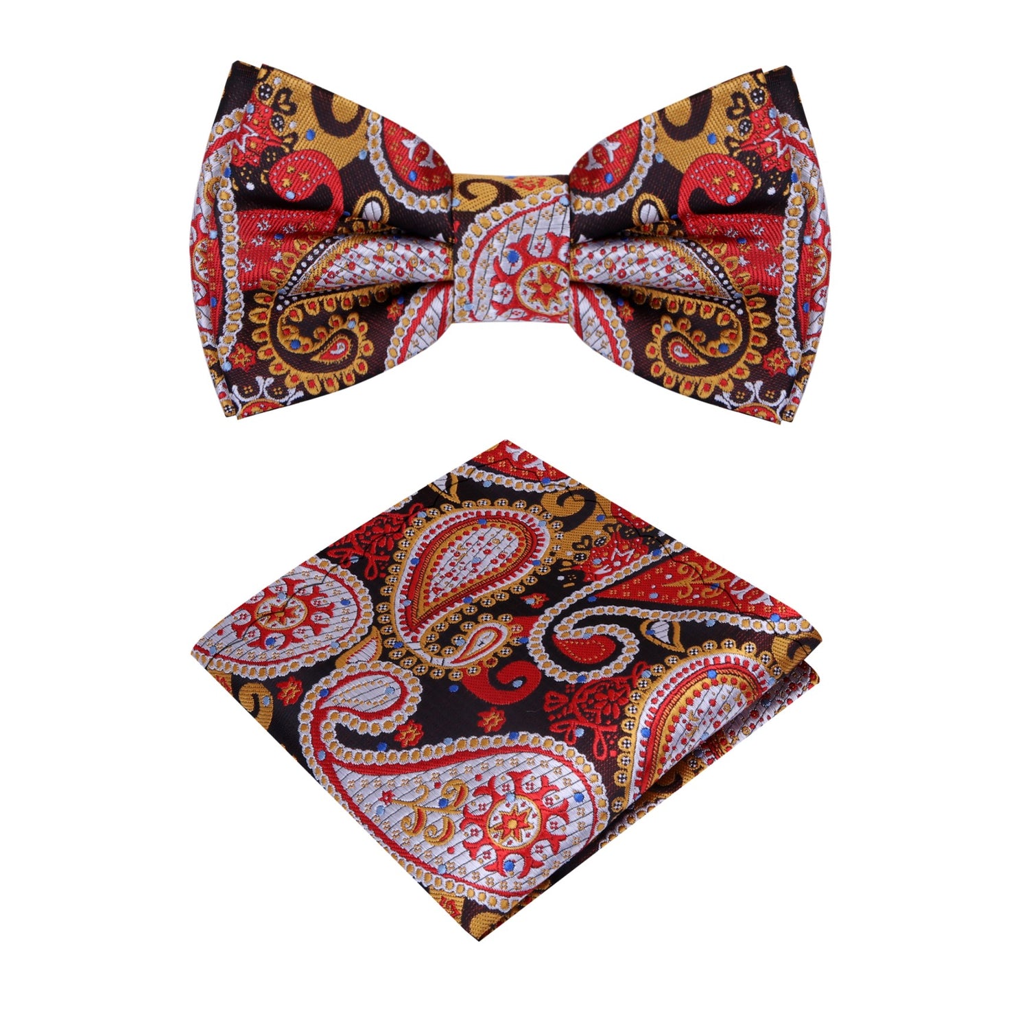 Brown, Orange Paisley Bow Tie and Pocket Square