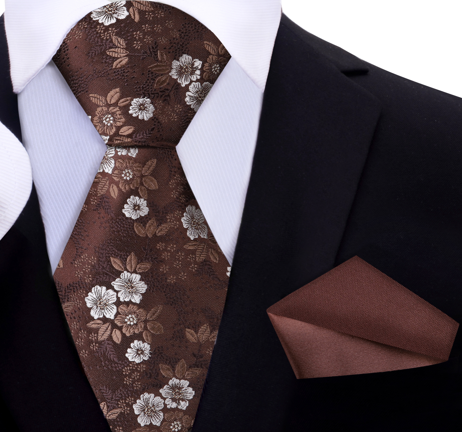 Shades of Brown Floral Tie and Solid Brown Square