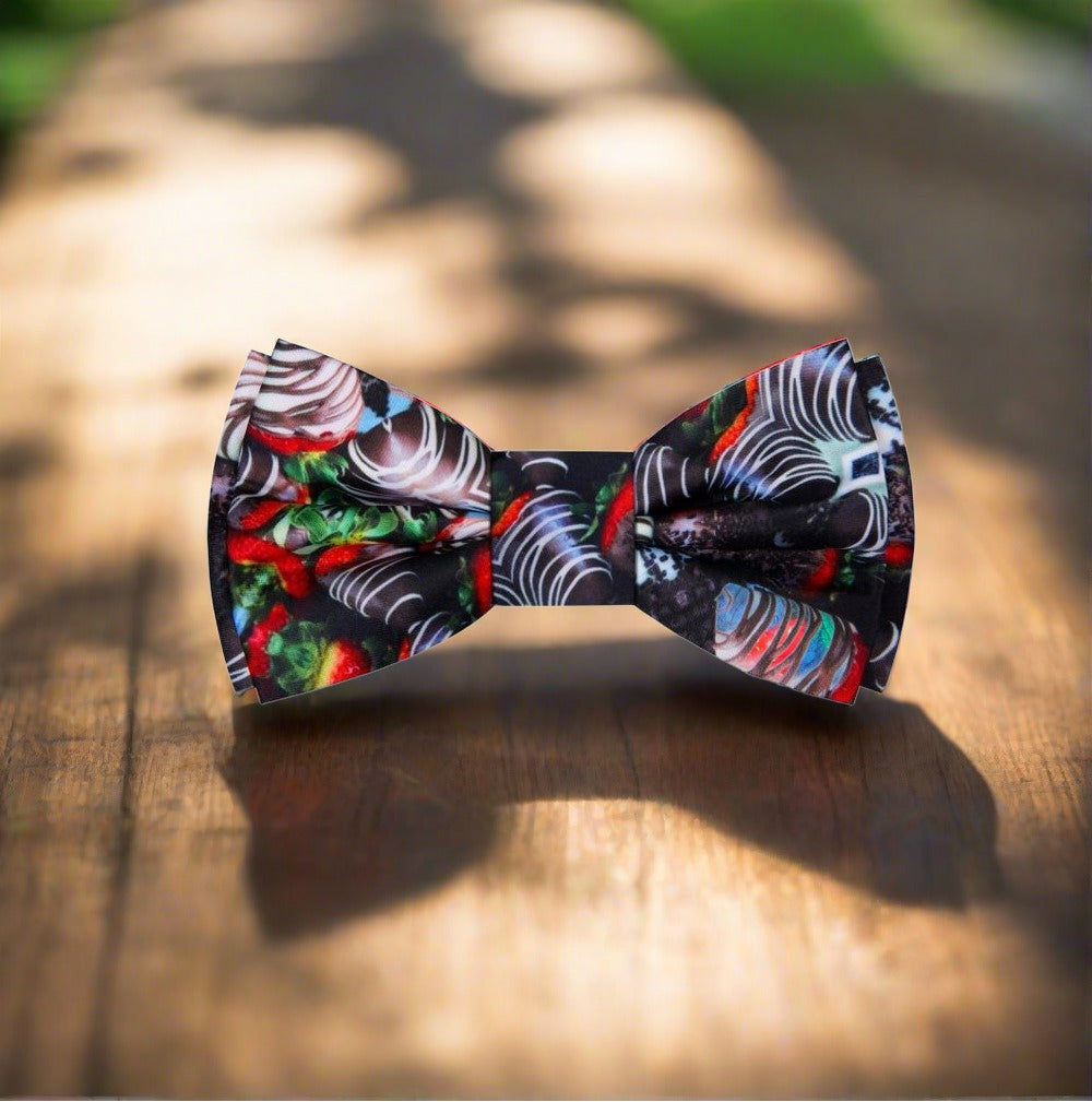 Brown, Red, White Chocolate Covered Strawberries Bow Tie