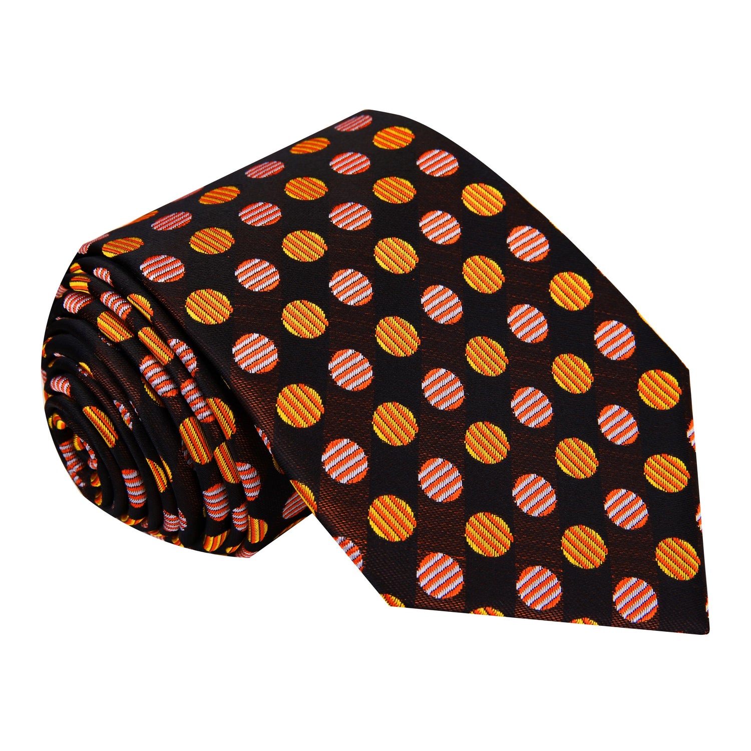 A Brown, Orange Geometric Polka Pattern Silk Necktie 
