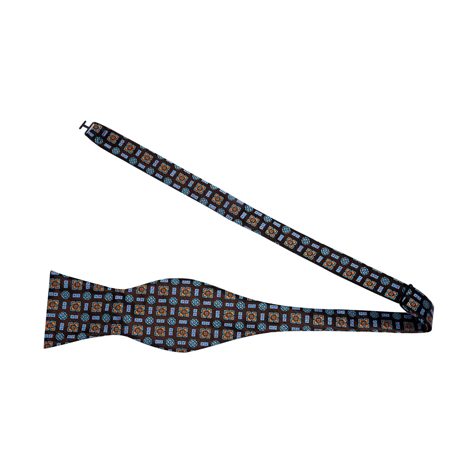 Self Tie: Brown, Orange, Teal Geometric Bow Tie