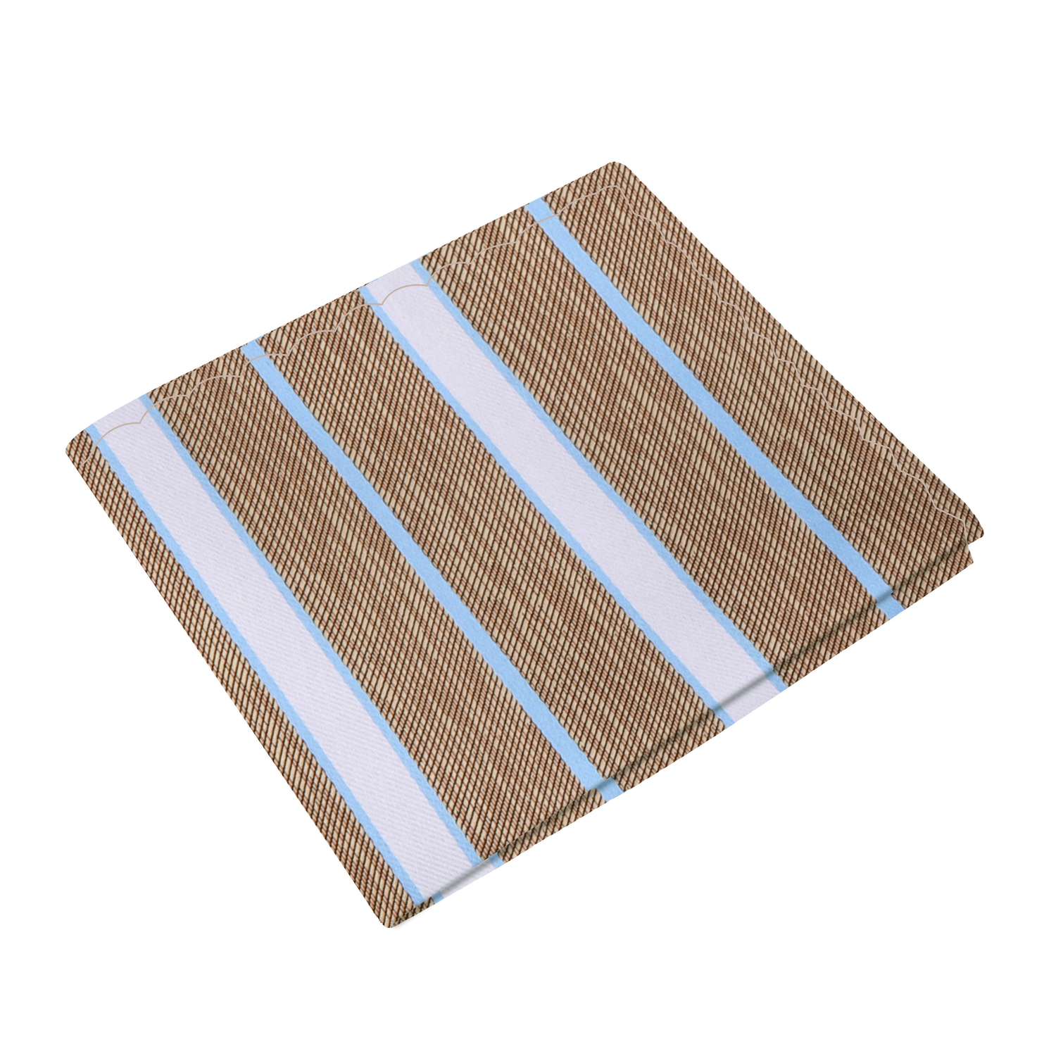 Brown, White, Light Blue Stripe Pocket Square