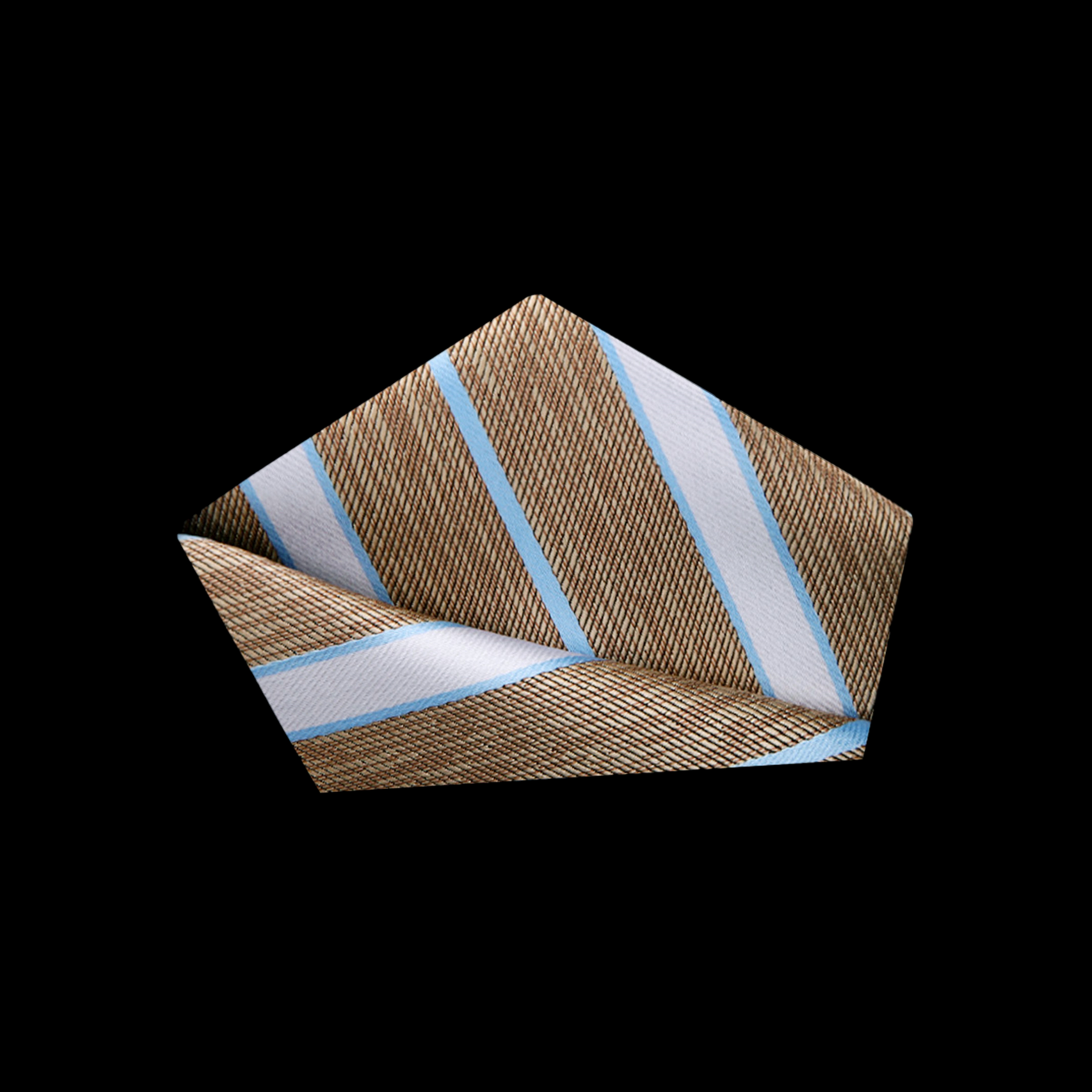 View 2: Brown, White, Light Blue Stripe Pocket Square