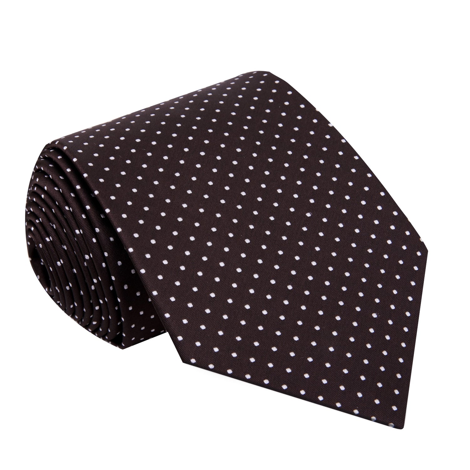 A Brown, White Polka Dot Pattern Silk Necktie