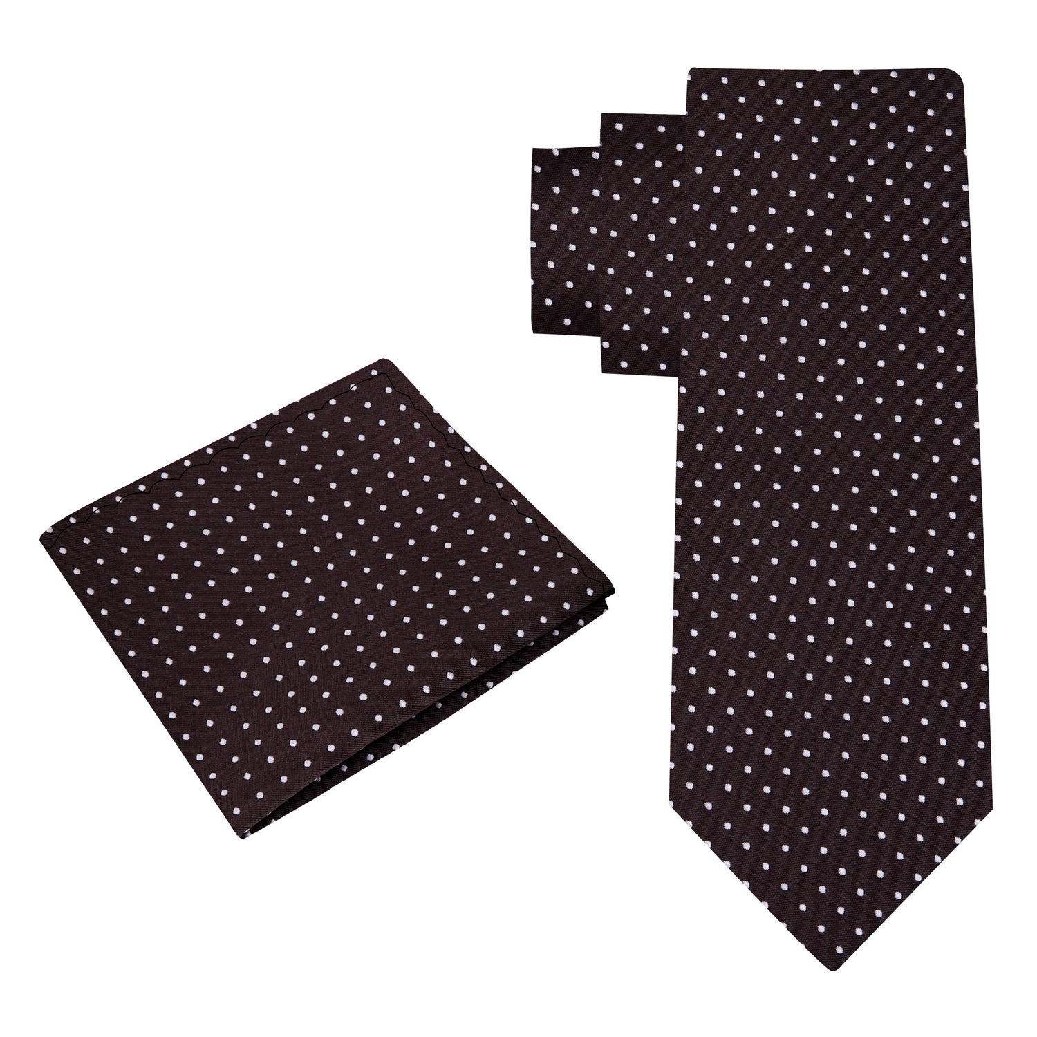 Alt View A Brown, White Polka Dot Pattern Silk Necktie and Square