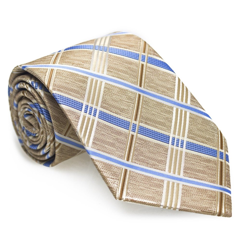 Tan, Light Blue Plaid Tie