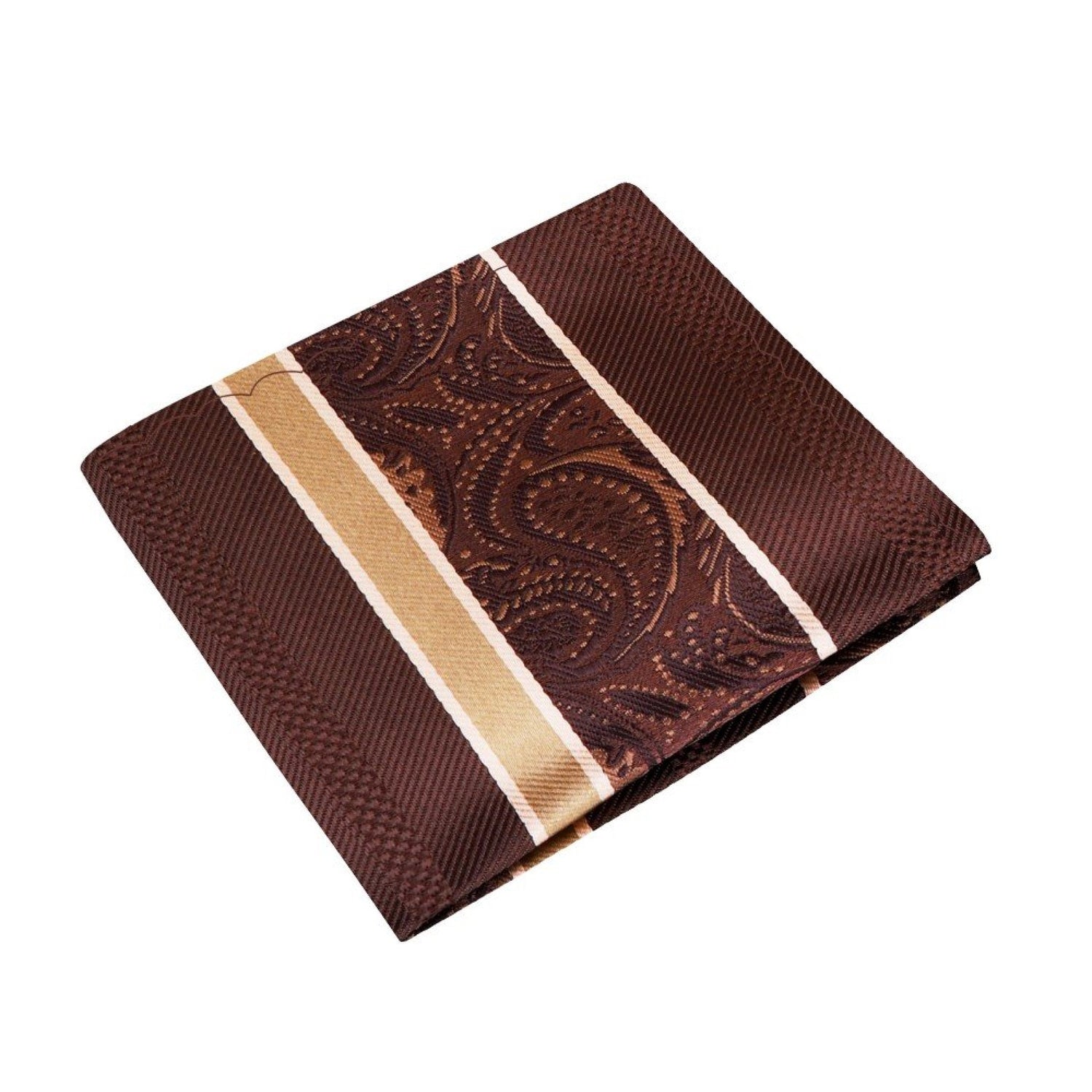A Brown, Gold Paisley Pattern Silk Pocket Square