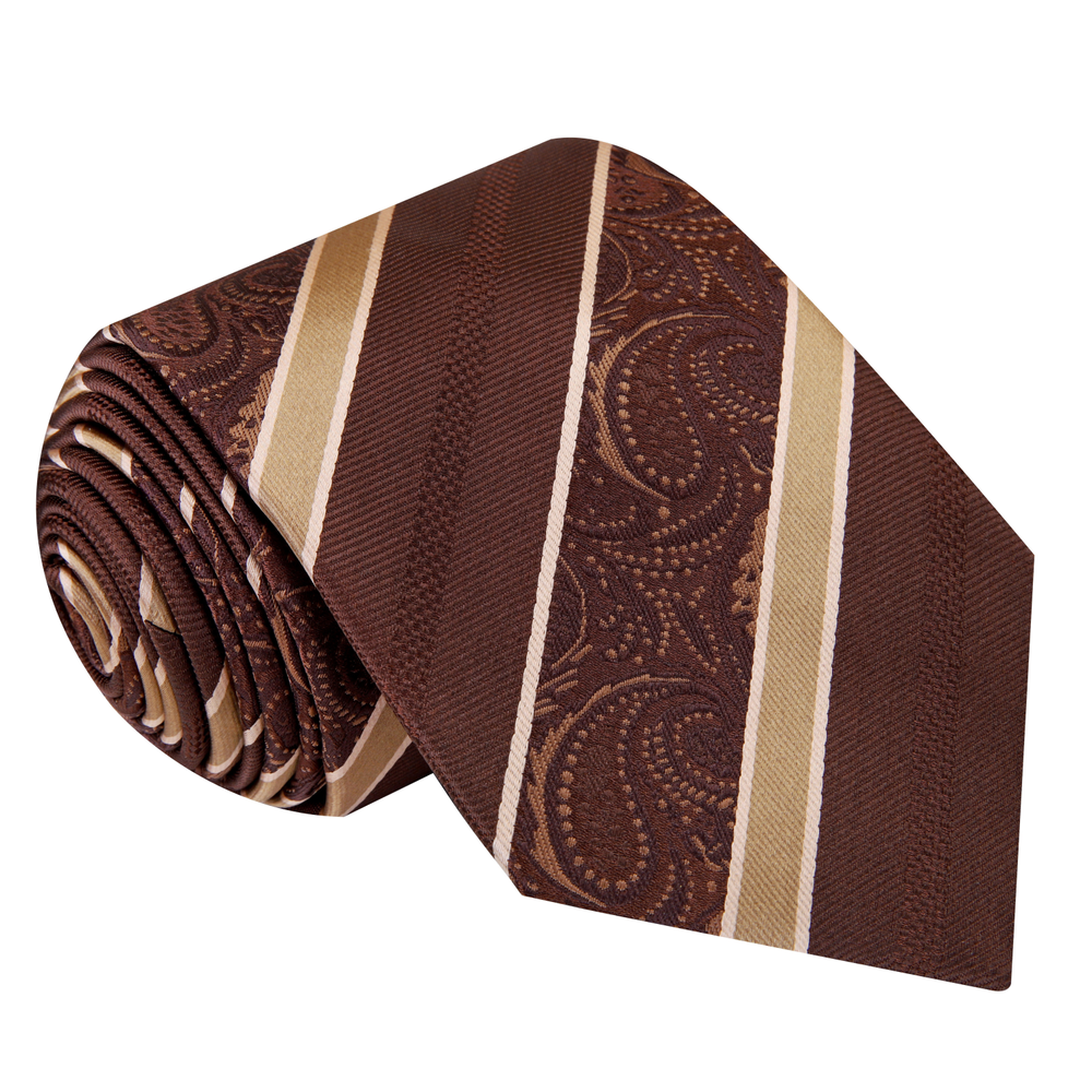 Brown and Deep Gold Stripe with Paisley Tie  