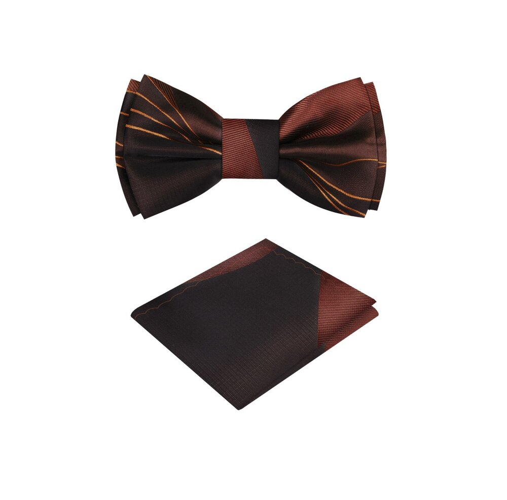 A Chocolate, Brown, Golden Abstract Pattern Silk Self Tie Bow Tie With Matching Pocket Square||Deep Chocolate, Cocoa, Honey