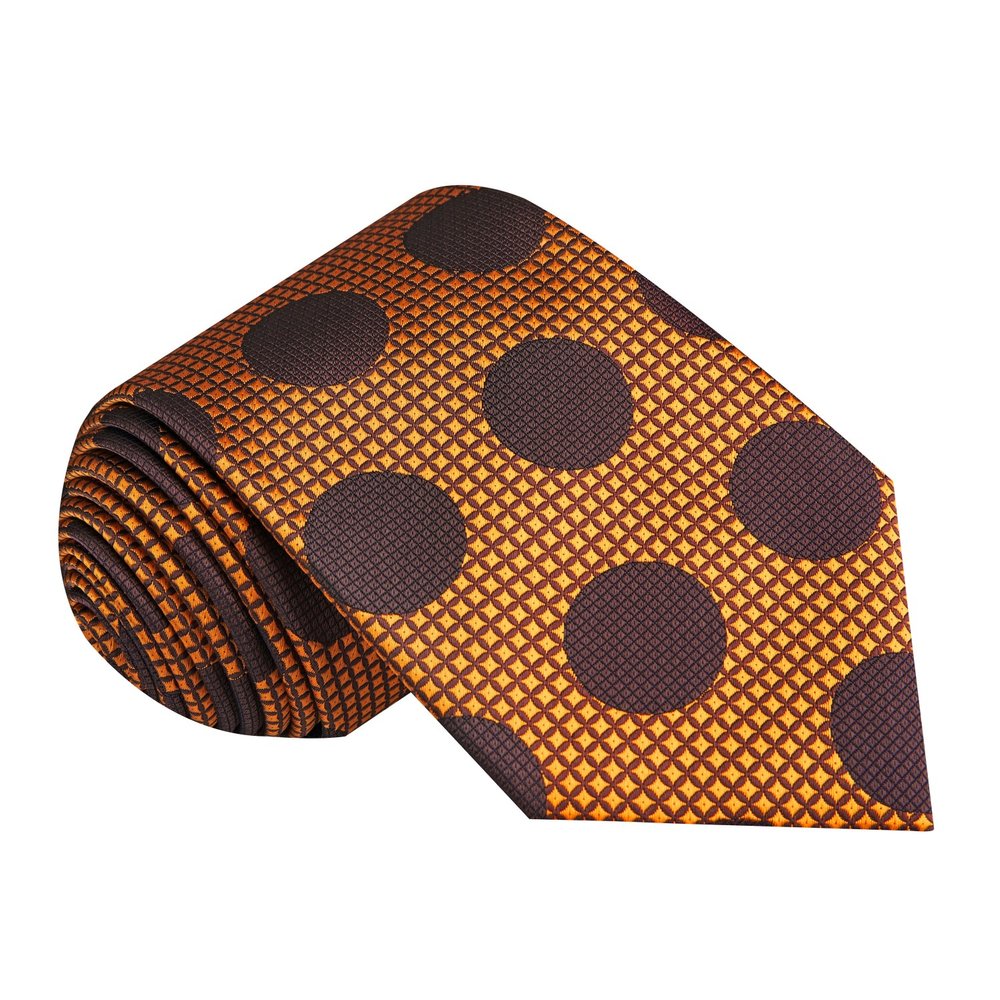 A Copper, Brown Large Polka Dot Pattern Silk Necktie||Copper, Brown