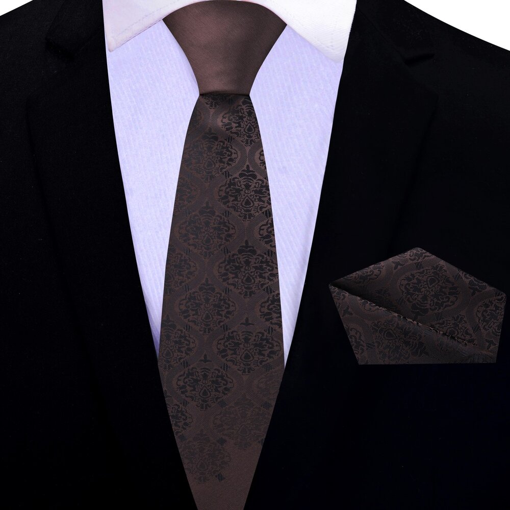 Shades of Brown Abstract Thin Tie and Pocket Square