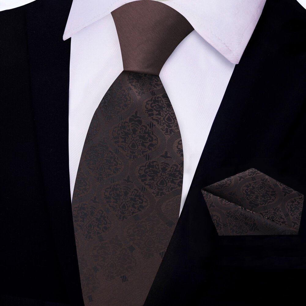 Shades of Brown Abstract Tie and Pocket Square