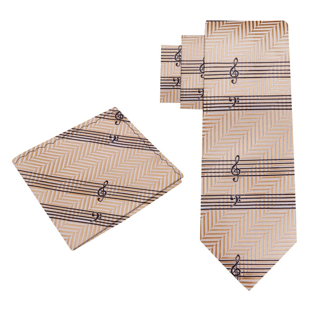 Alt View: Pale Golden Brown Printed Music Tie and Pocket Square