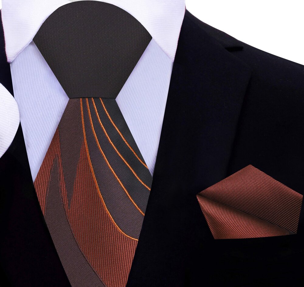 Brown Abstract Tie and Pocket Square||Deep Chocolate, Cocoa, Honey