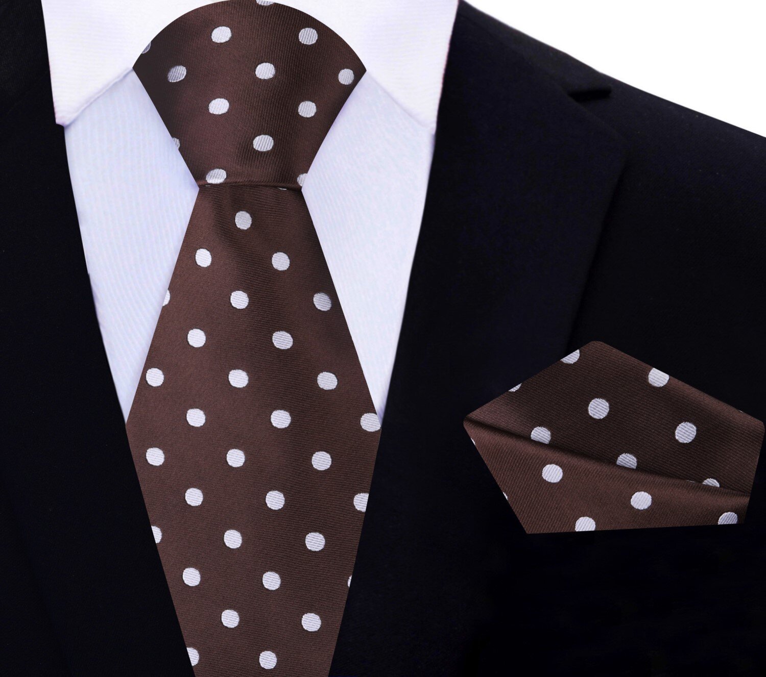 Brown and White Polka Tie and Pocket Square