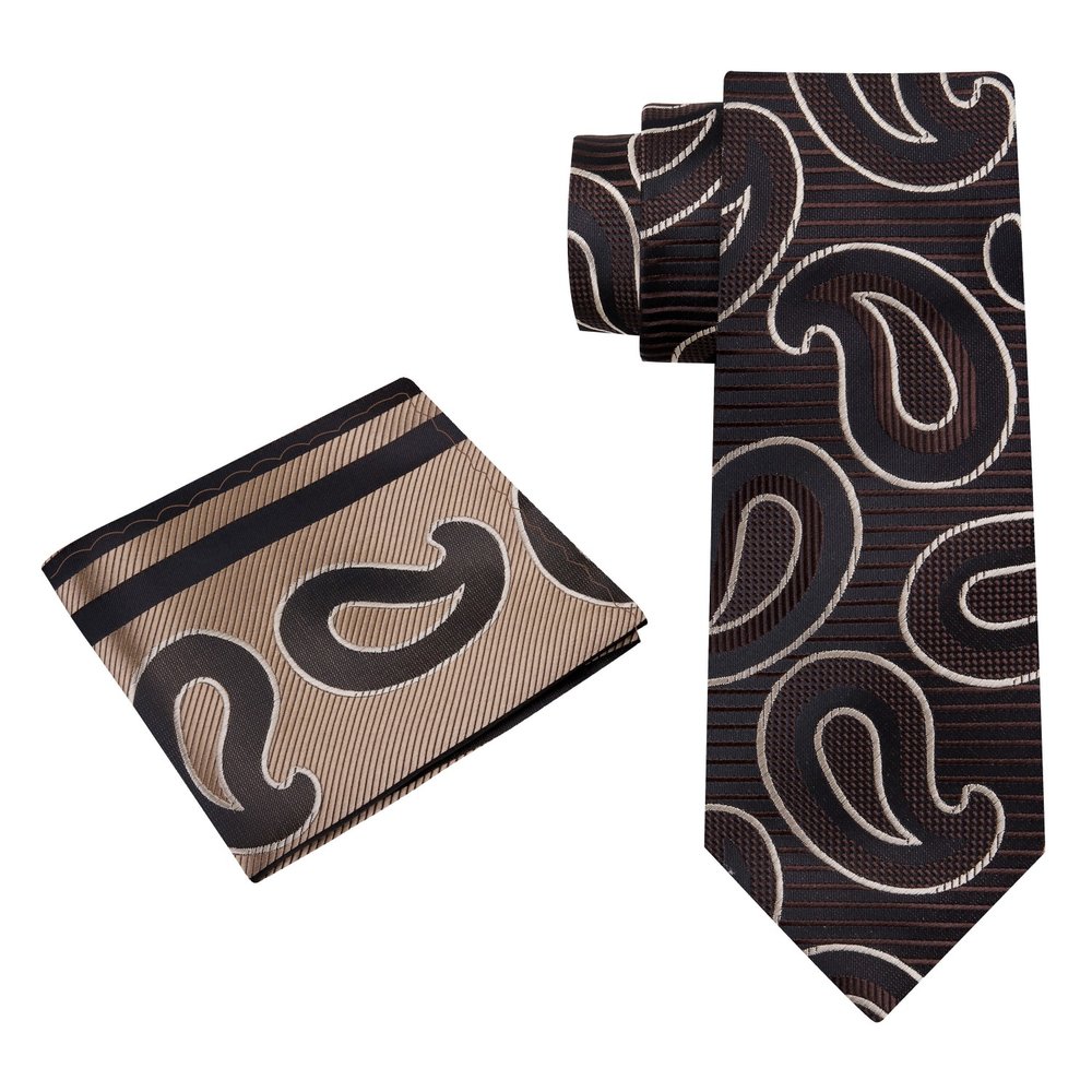 Alt View: Brown Paisley Tie and square