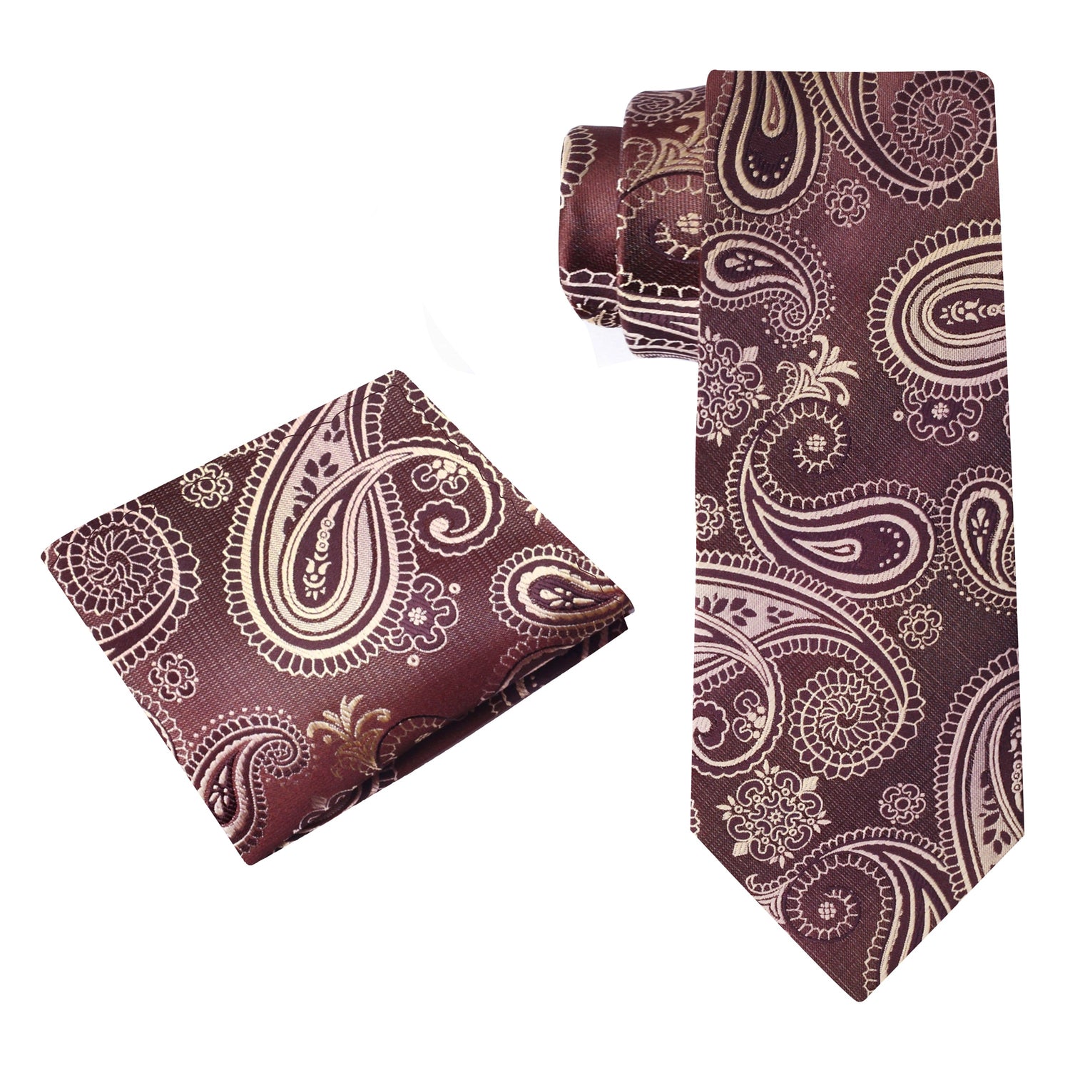 Alt View: brown gold paisley tie and pocket square