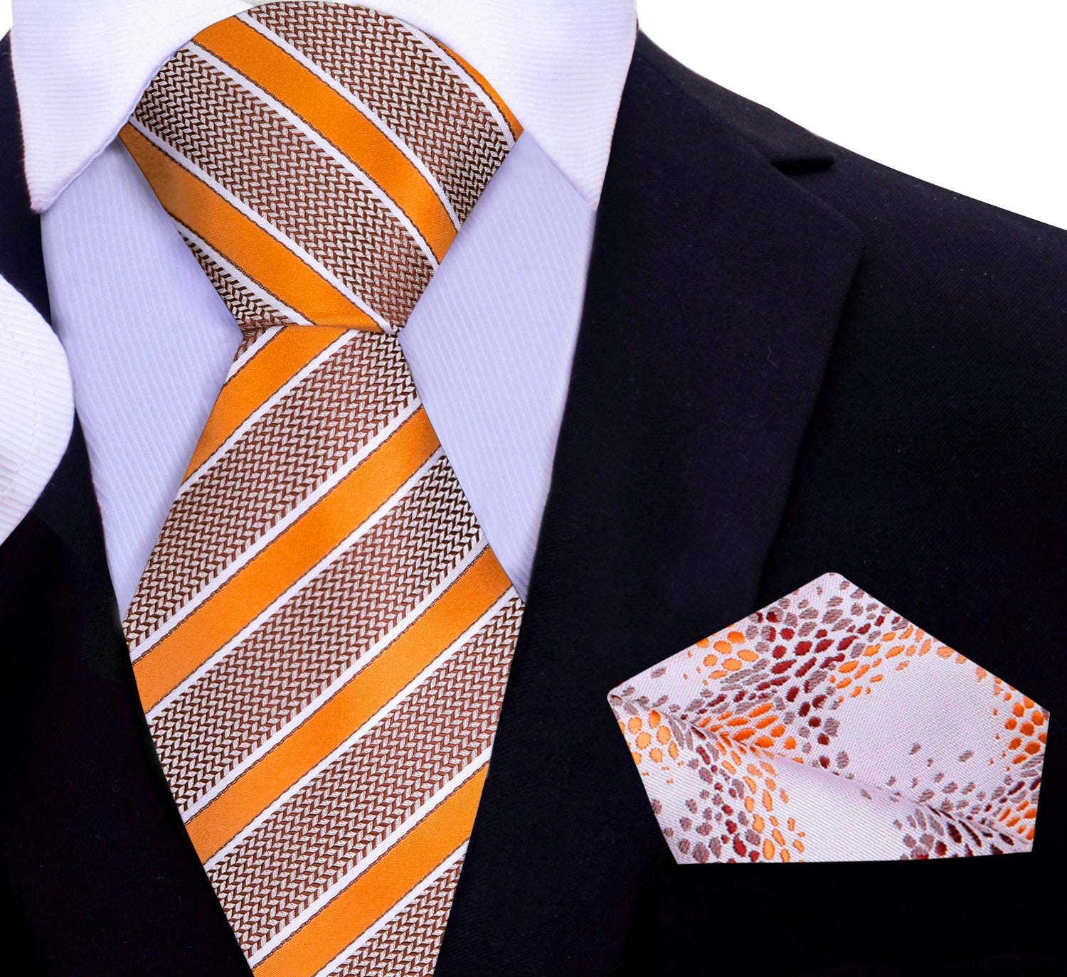 Brown, Orange Stripe Necktie and Accenting Square