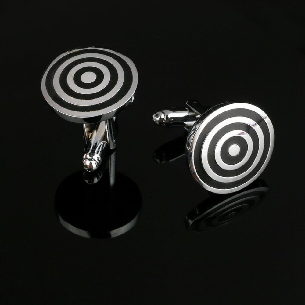 A Chrome and Black Colored Circular Shape with Bullseye Pattern Cuff-links.