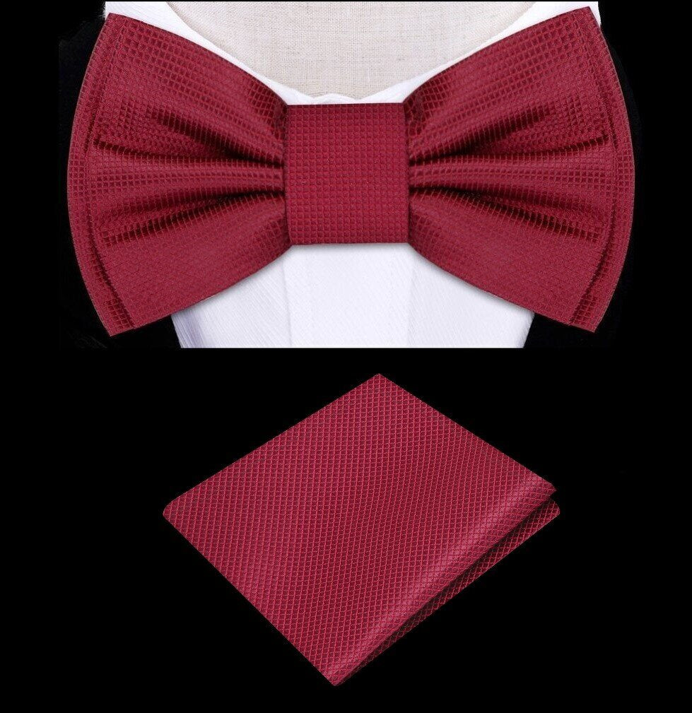 Deep Red Bow Tie and Pocket Square||Burgundy Blocks