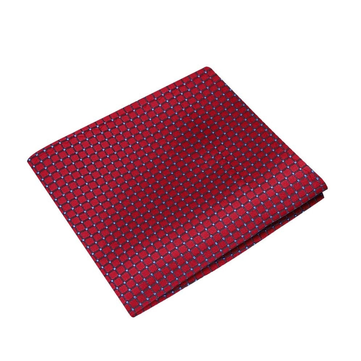 View 2: Burgundy, Blue Color Small Geometric with Check Pattern Silk Pocket Square