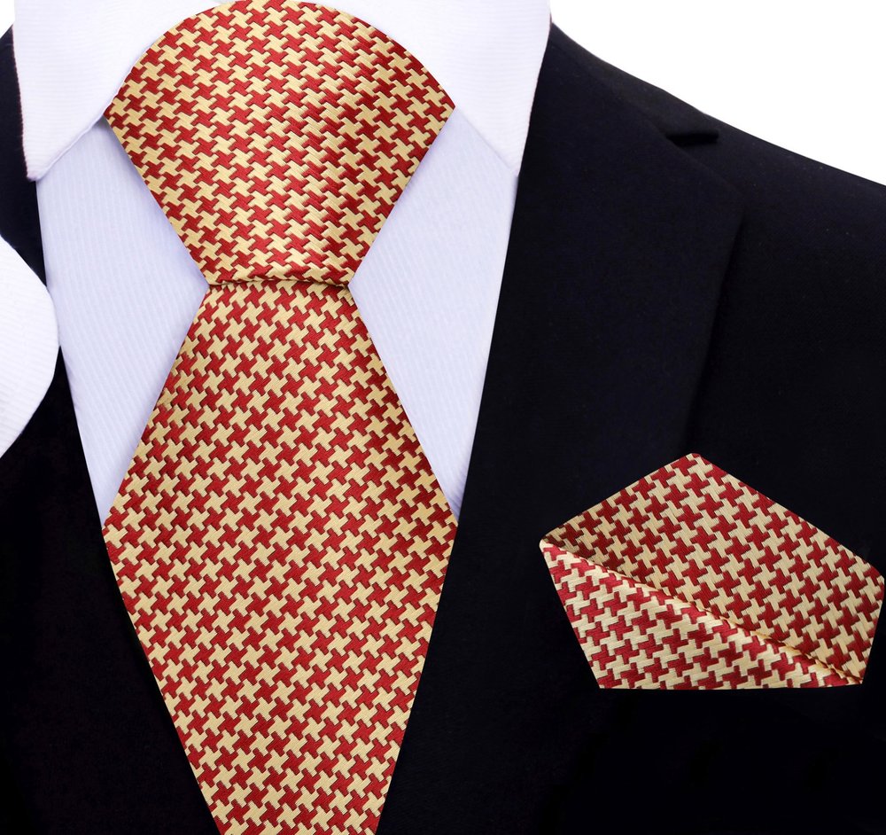 Red and Gold Geometric Tie and Pocket Square