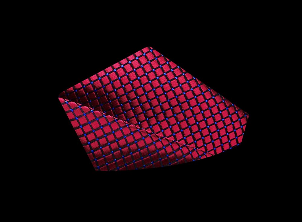 Burgundy, Blue Color Small Geometric with Check Pattern Silk Pocket Square||Burgundy, Blue