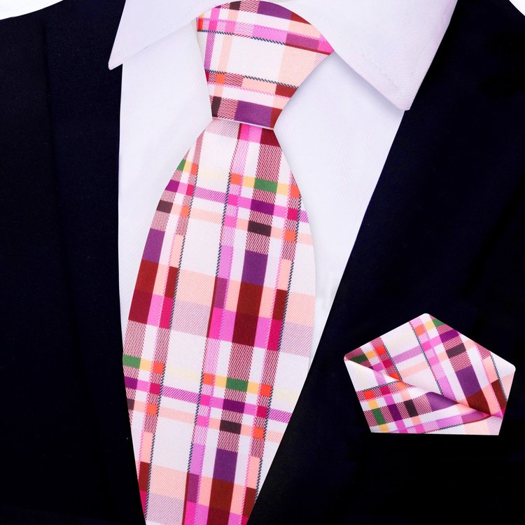 Red, Purple Geometric Tie and square