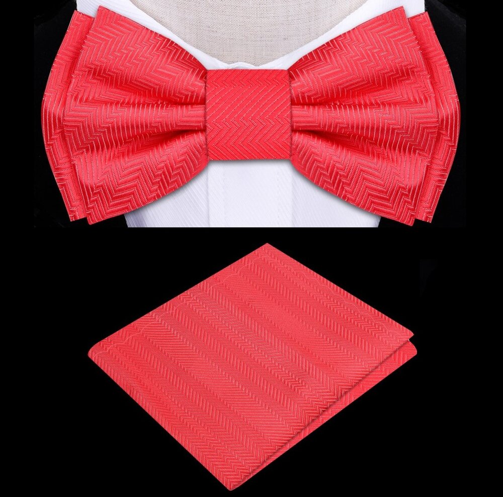 Kids Vibrant Coral Bow Tie and Pocket Square