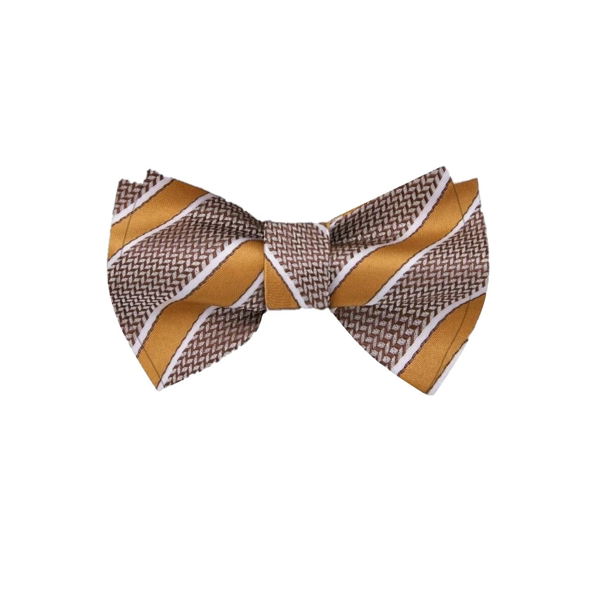 A Caramel, Brown, White Stripe Pattern Silk Self Tie Bow Tie 