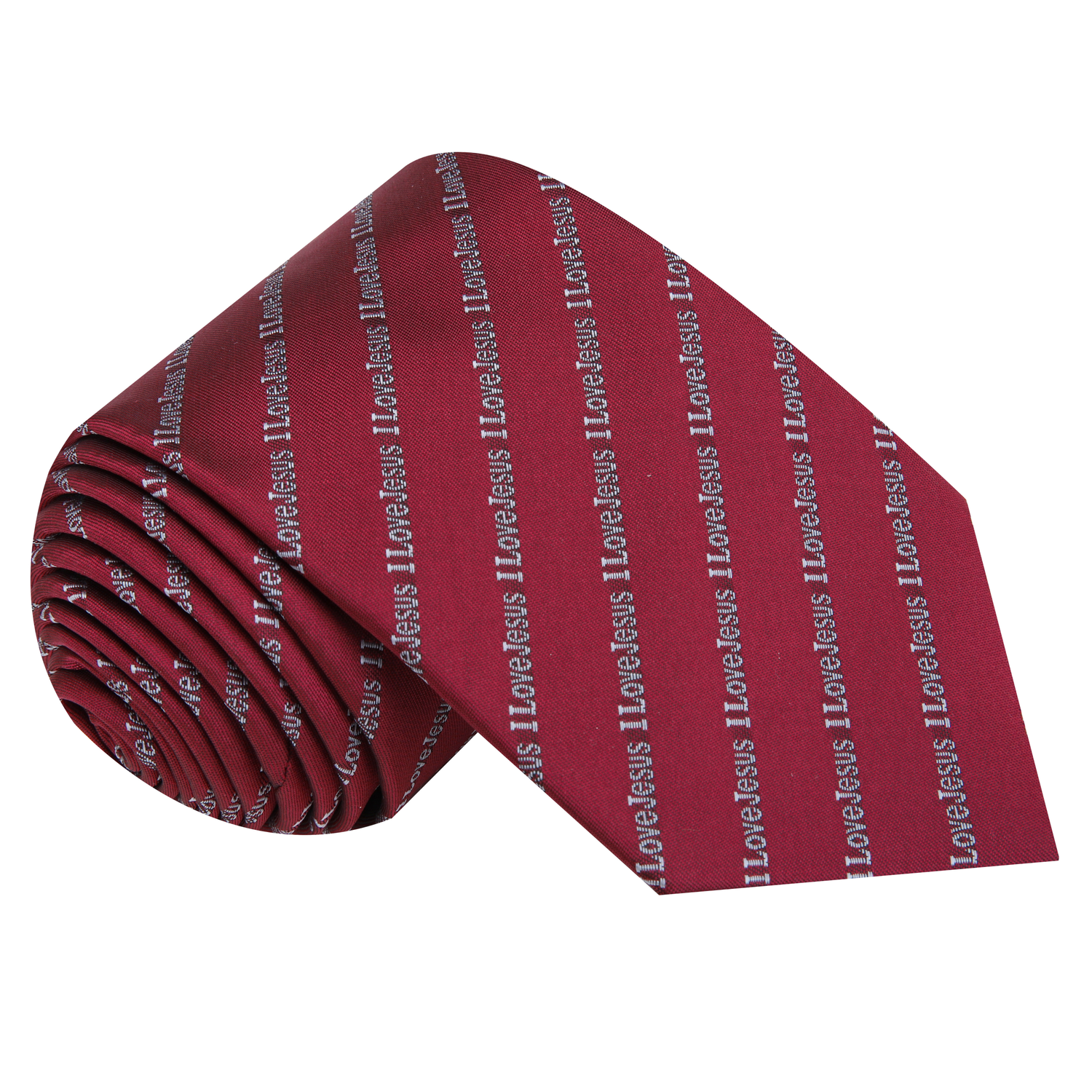 Single Tie: Carmine Red, Grey I love Jesus Tie  